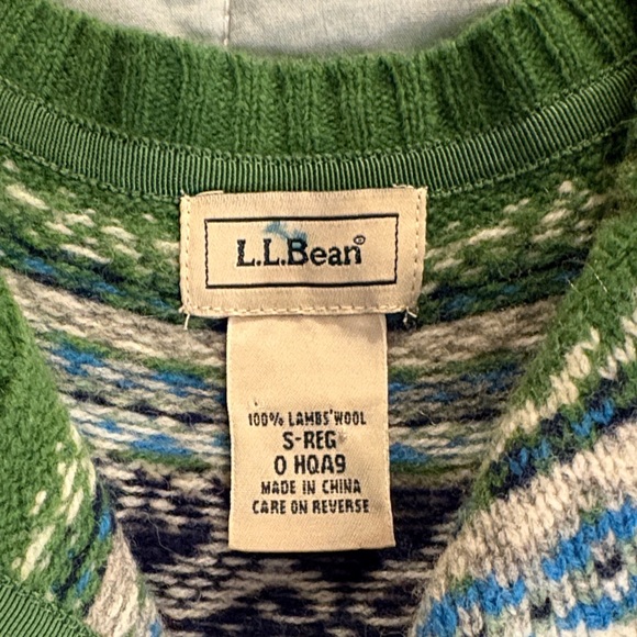 LL Bean Green Nordic Pattern Women's Sweater - Picture 2 of 5
